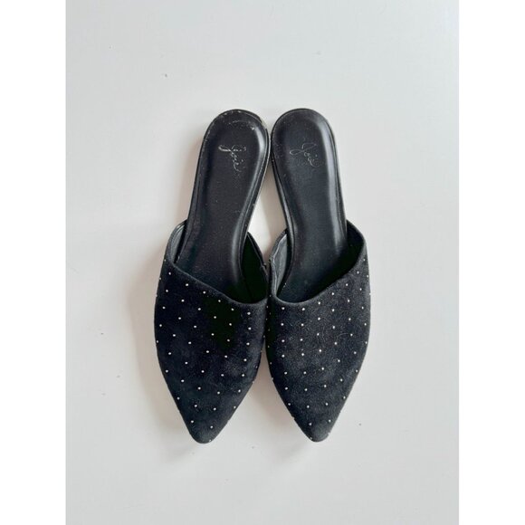 JOIE Aderes Black Suede Leather Studded Pointed Toe Slides Mules Flats, Size 39 - Picture 2 of 15